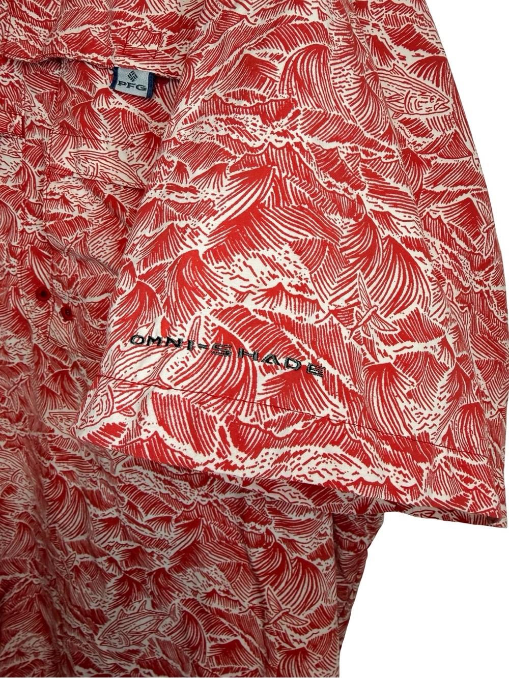 Columbia PFG Super Bahama Fishing Shirt Red Wave Print Omni-Shade Mens XXL - Picture 4 of 6
